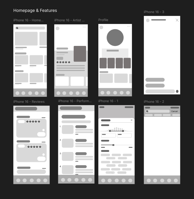 LiveDive lo-fi wireframes page 2